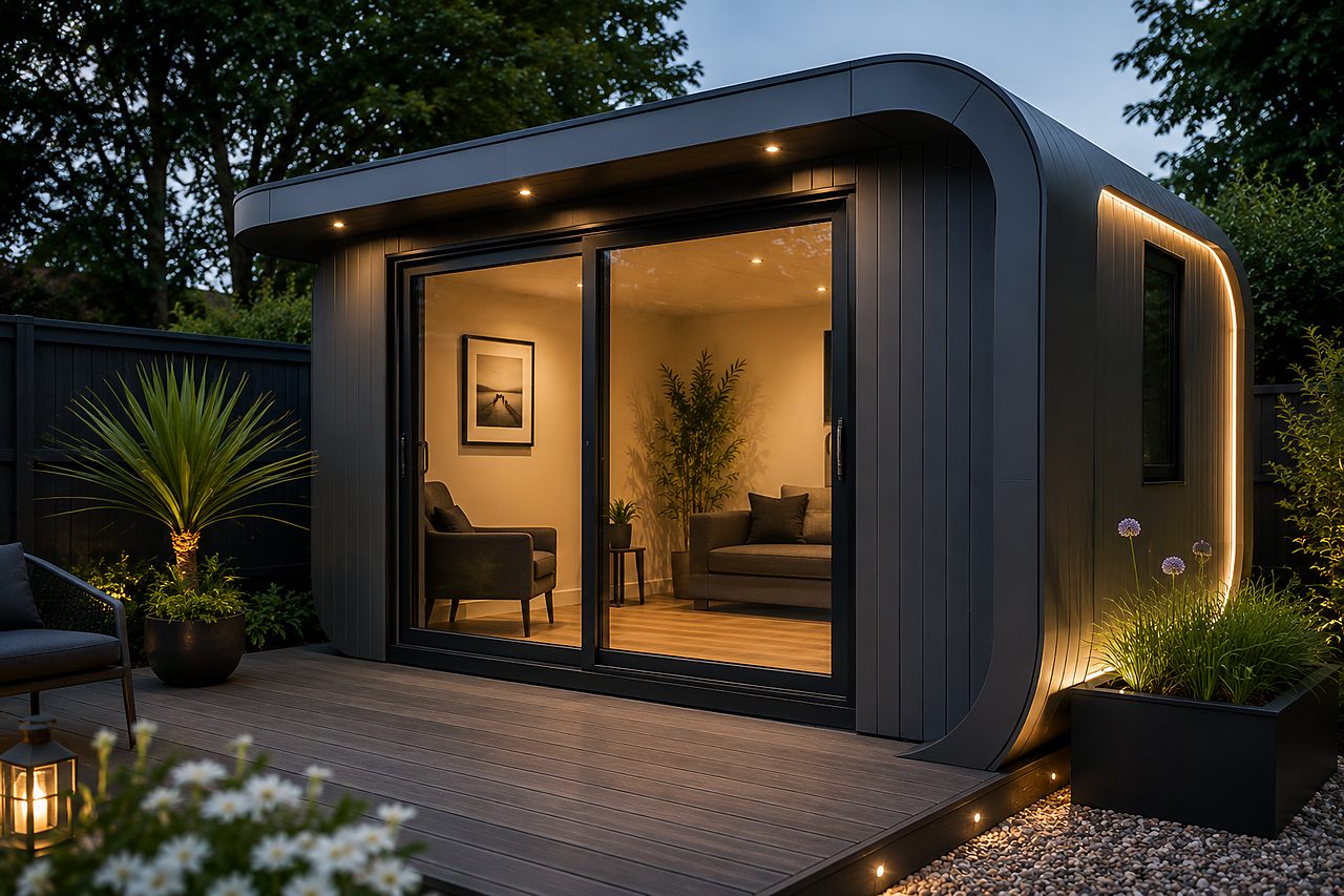 Modern modular garden pod with curved roof
