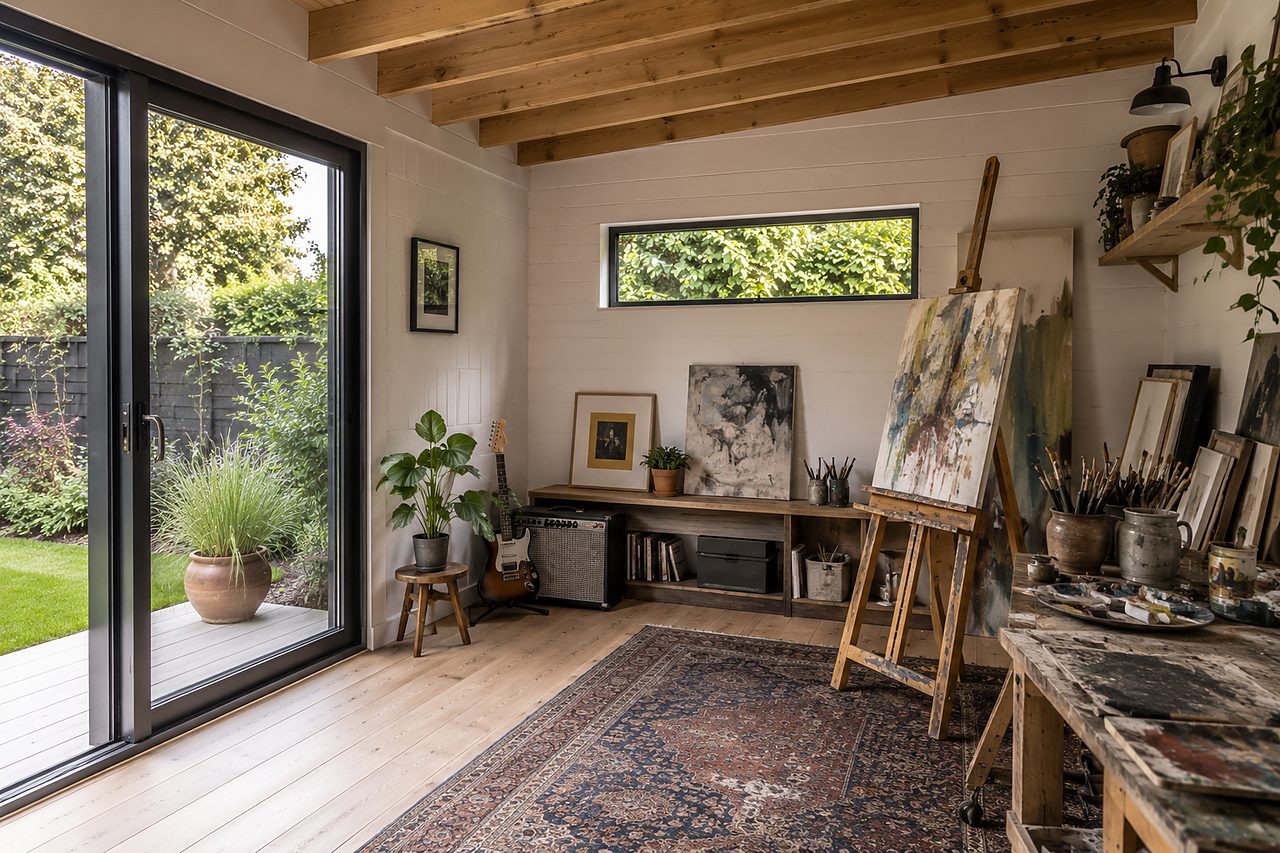 Creative garden studio with soft natural light